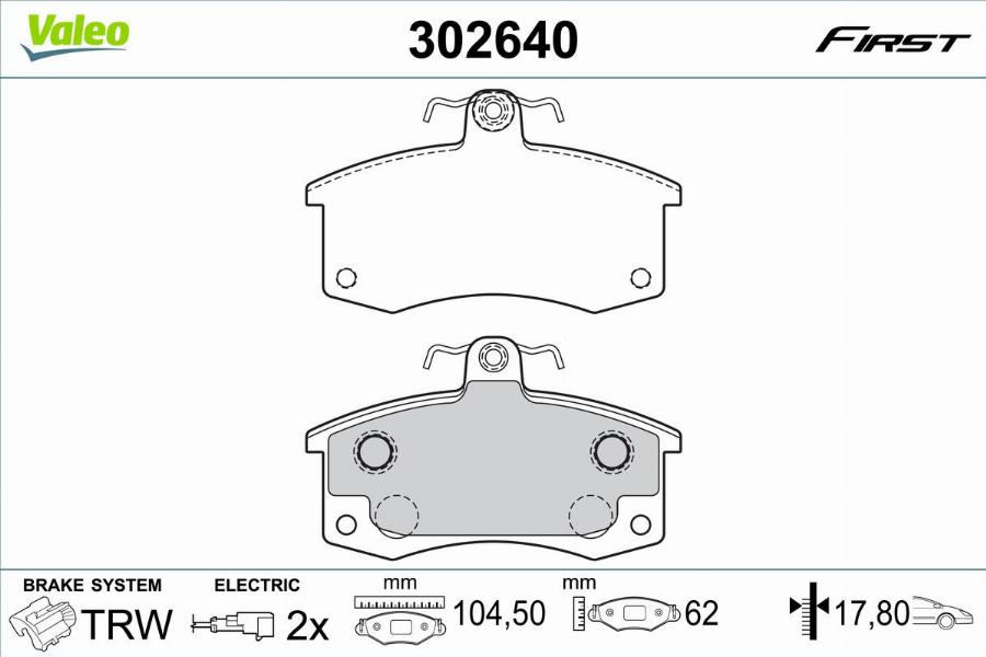 Valeo 302640 - Тормозные колодки, дисковые, комплект avtokuzovplus.com.ua