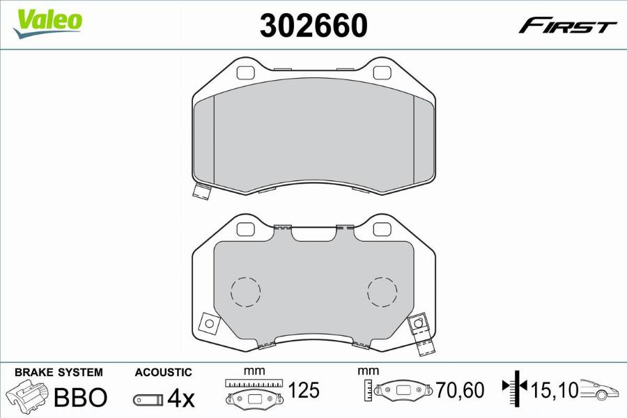 Valeo 302660 - Гальмівні колодки, дискові гальма autocars.com.ua