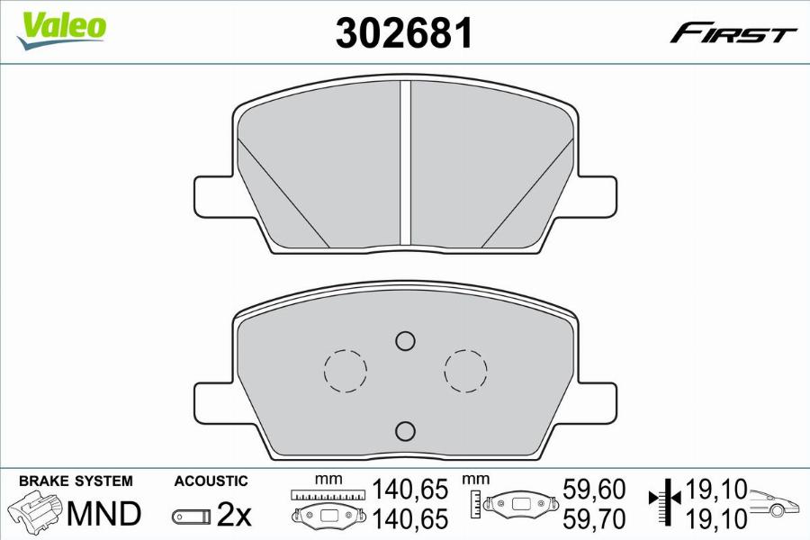 Valeo 302681 - Гальмівні колодки, дискові гальма autocars.com.ua