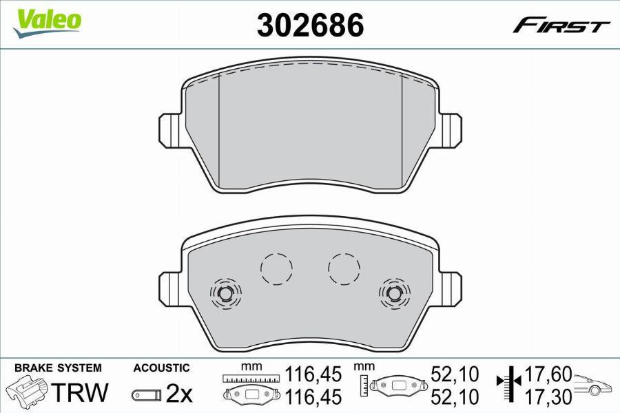 Valeo 302686 - Тормозные колодки, дисковые, комплект autodnr.net