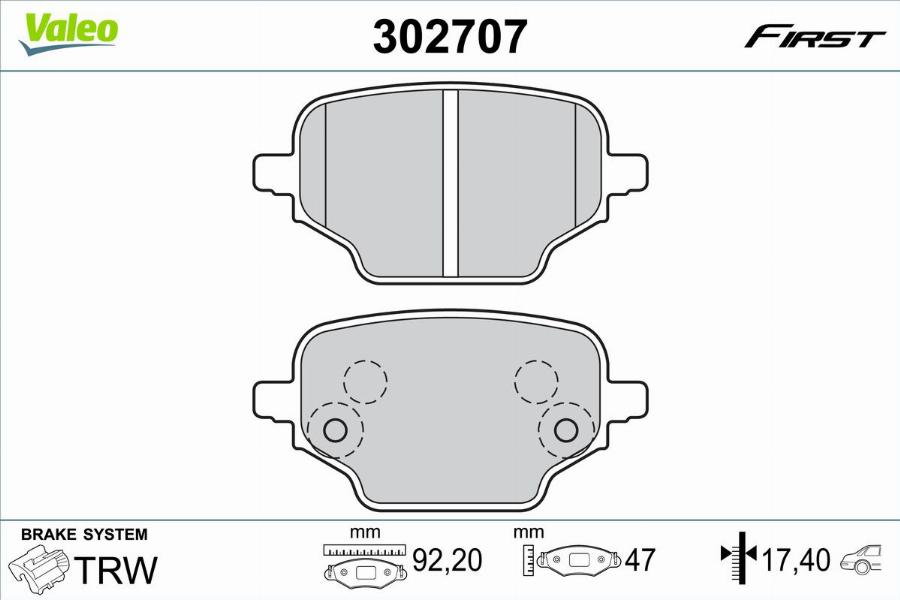 Valeo 302707 - Тормозные колодки, дисковые, комплект avtokuzovplus.com.ua