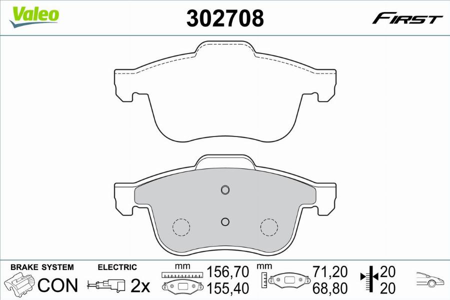 Valeo 302708 - Тормозные колодки, дисковые, комплект autodnr.net