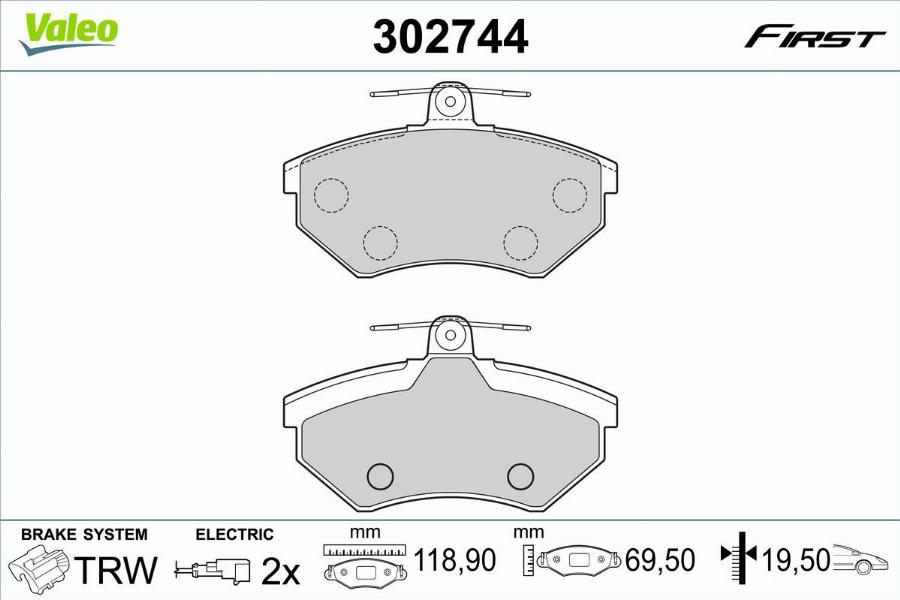 Valeo 302744 - Тормозные колодки, дисковые, комплект autodnr.net