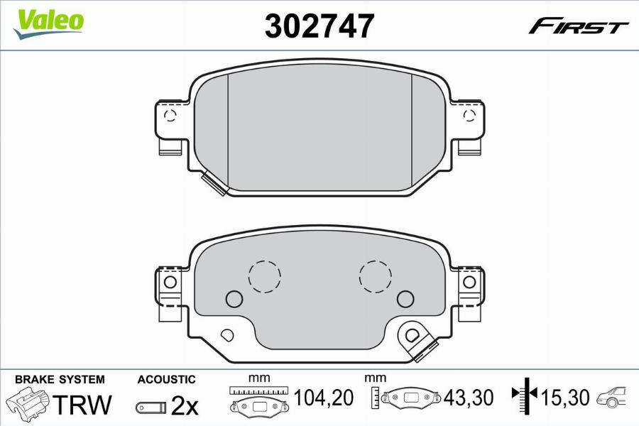 Valeo 302747 - Тормозные колодки, дисковые, комплект autodnr.net