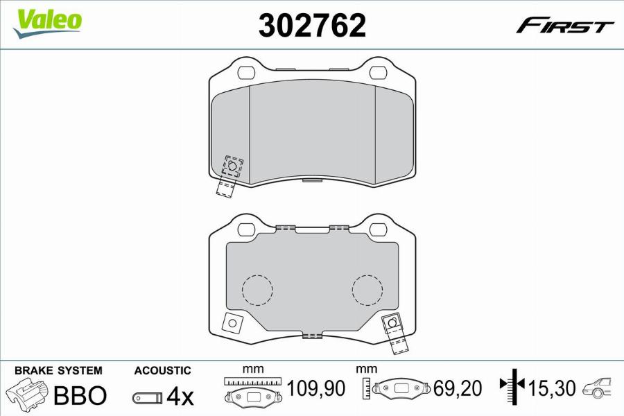 Valeo 302762 - Гальмівні колодки, дискові гальма autocars.com.ua