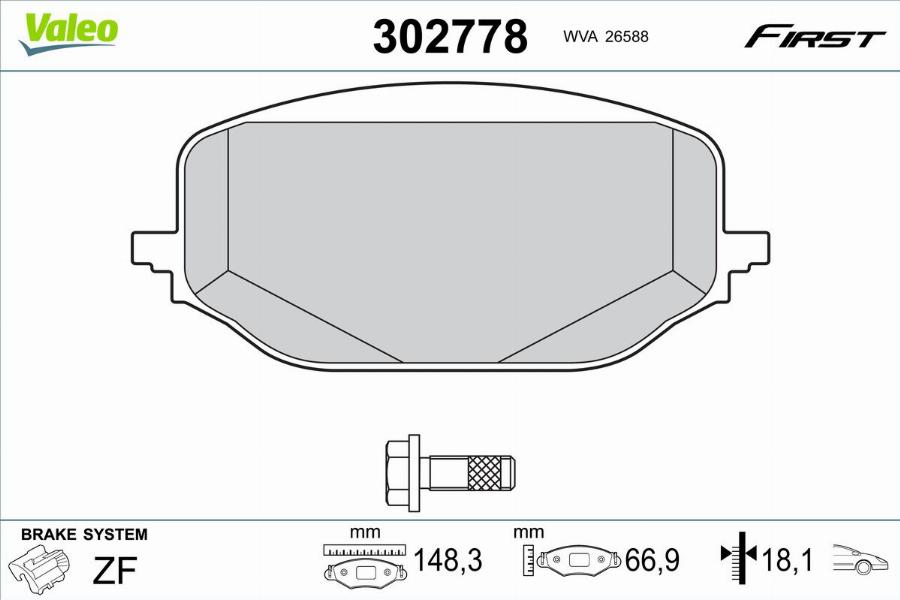 Valeo 302778 - Гальмівні колодки, дискові гальма autocars.com.ua