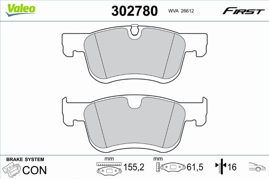 Valeo 302780 - Гальмівні колодки, дискові гальма autocars.com.ua