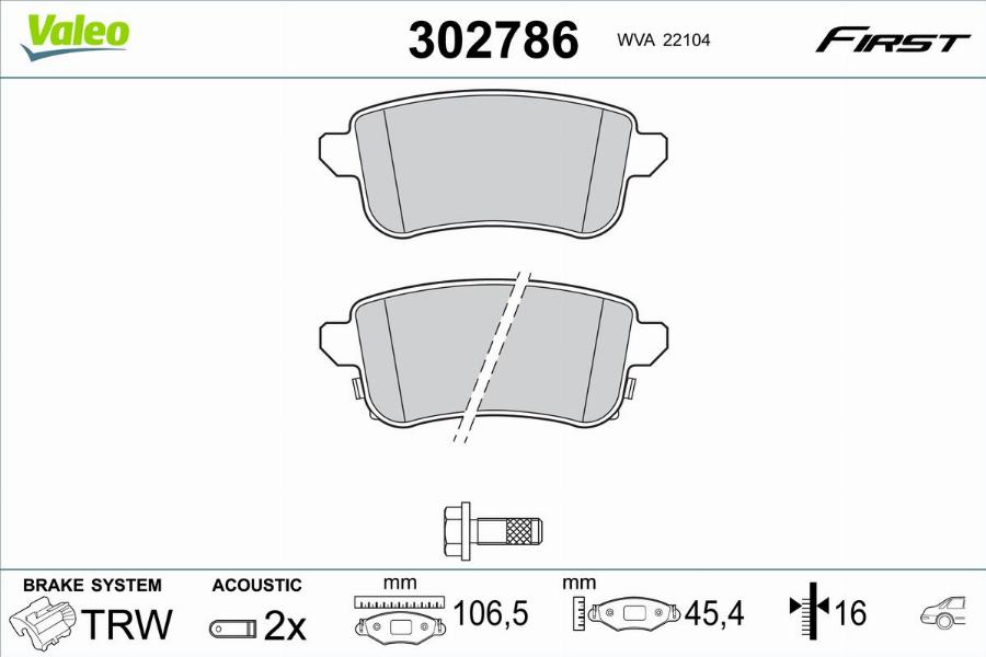 Valeo 302786 - Гальмівні колодки, дискові гальма autocars.com.ua