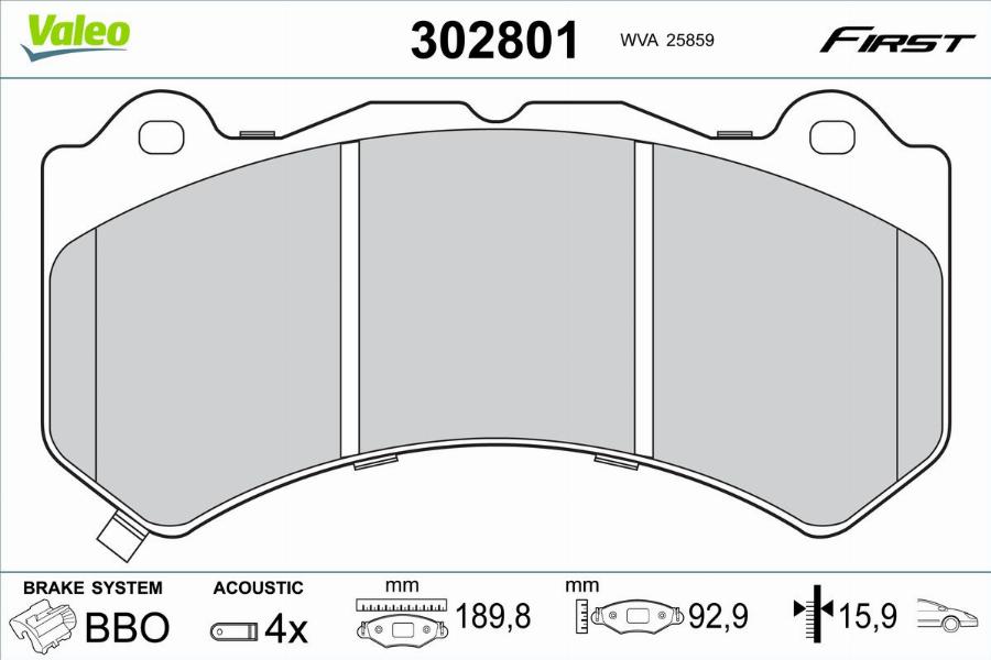 Valeo 302801 - Гальмівні колодки, дискові гальма autocars.com.ua