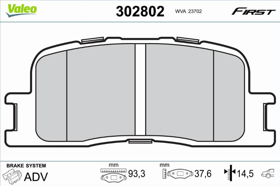 Valeo 302802 - Гальмівні колодки, дискові гальма autocars.com.ua