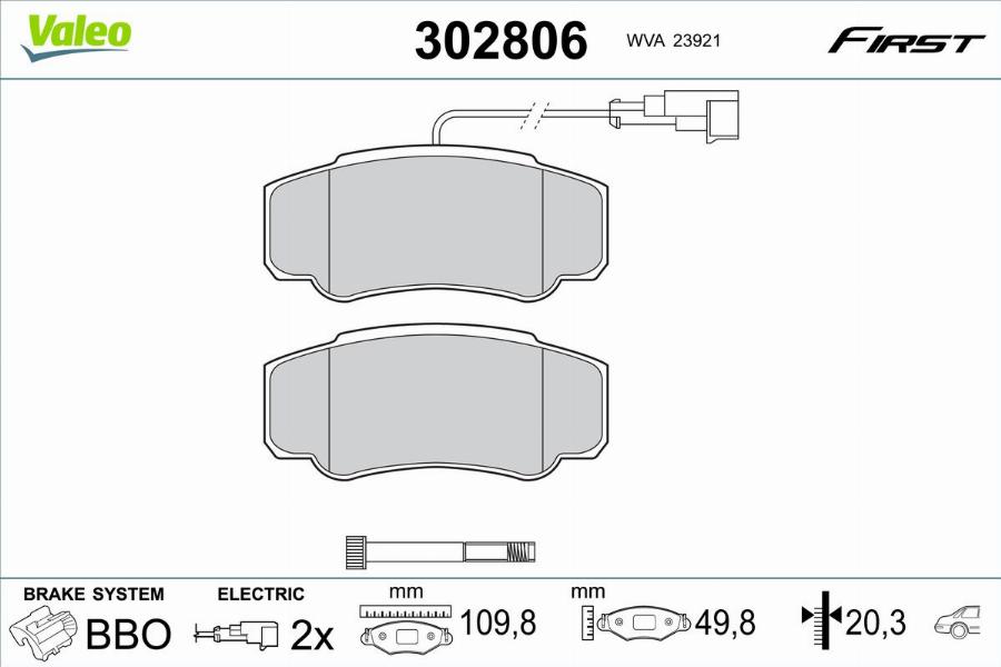 Valeo 302806 - Гальмівні колодки, дискові гальма autocars.com.ua