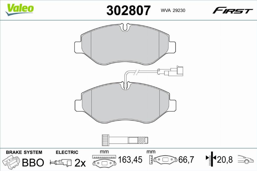 Valeo 302807 - Тормозные колодки, дисковые, комплект avtokuzovplus.com.ua