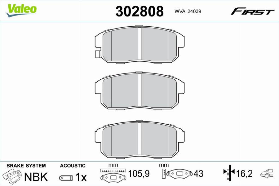 Valeo 302808 - Тормозные колодки, дисковые, комплект autodnr.net