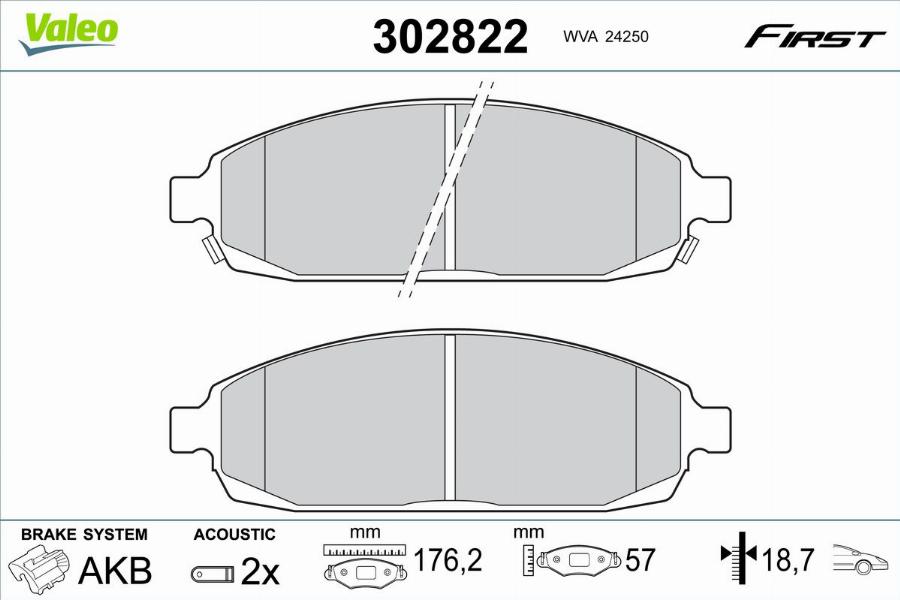 Valeo 302822 - Тормозные колодки, дисковые, комплект avtokuzovplus.com.ua