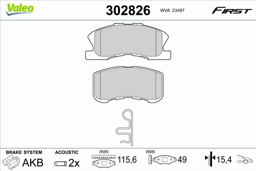 Valeo 302826 - Тормозные колодки, дисковые, комплект autodnr.net