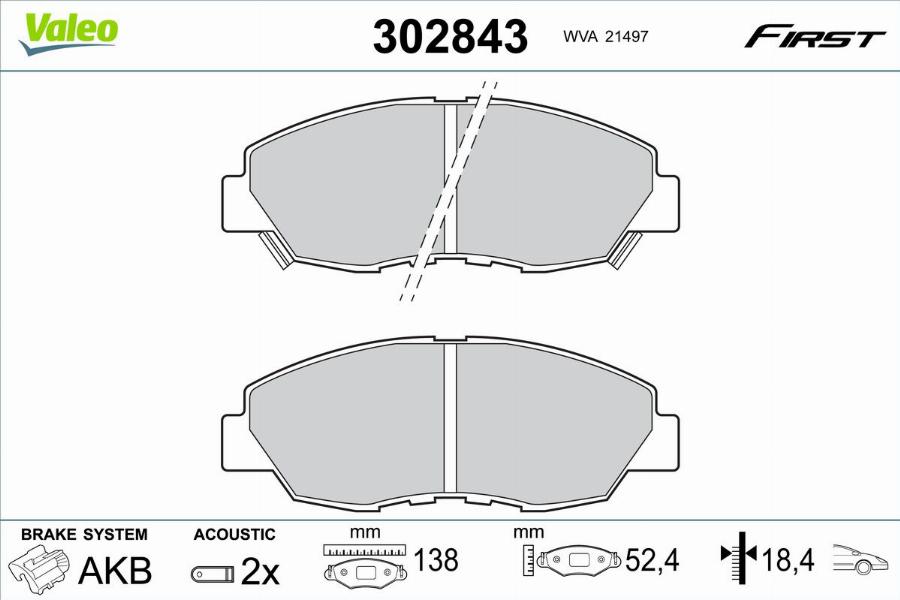 Valeo 302843 - Тормозные колодки, дисковые, комплект autodnr.net