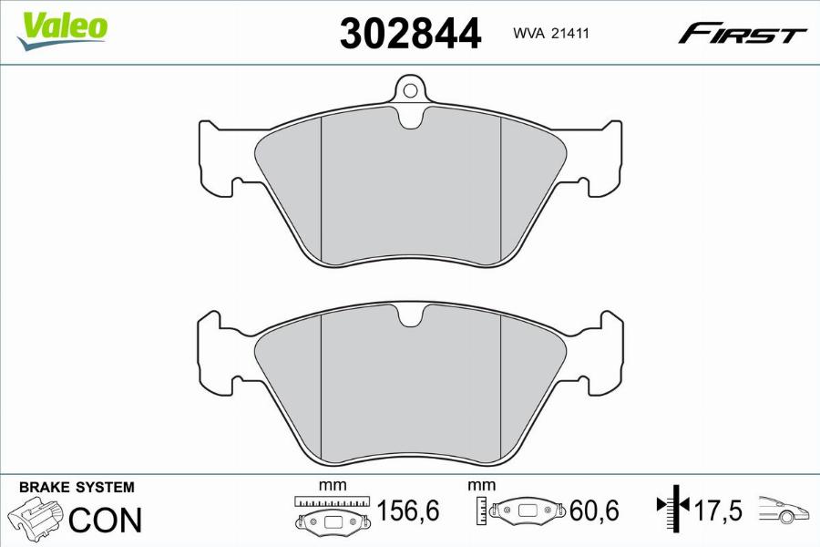 Valeo 302844 - Гальмівні колодки, дискові гальма autocars.com.ua