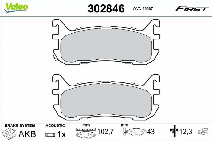 Valeo 302846 - Гальмівні колодки, дискові гальма autocars.com.ua