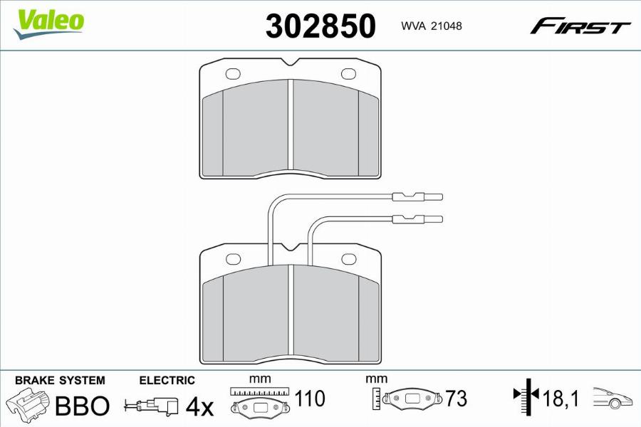 Valeo 302850 - Тормозные колодки, дисковые, комплект autodnr.net