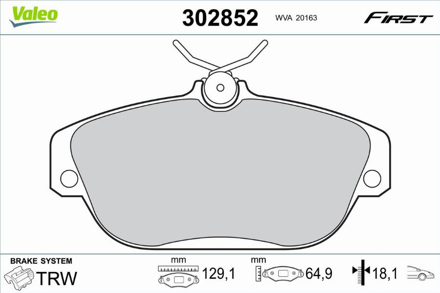 Valeo 302852 - Гальмівні колодки, дискові гальма autocars.com.ua