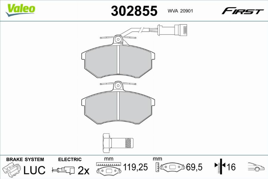 Valeo 302855 - Тормозные колодки, дисковые, комплект autodnr.net