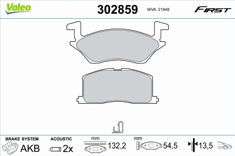 Valeo 302859 - Гальмівні колодки, дискові гальма autocars.com.ua