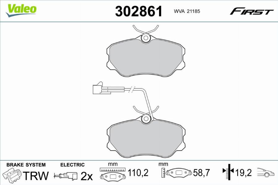 Valeo 302861 - Тормозные колодки, дисковые, комплект autodnr.net