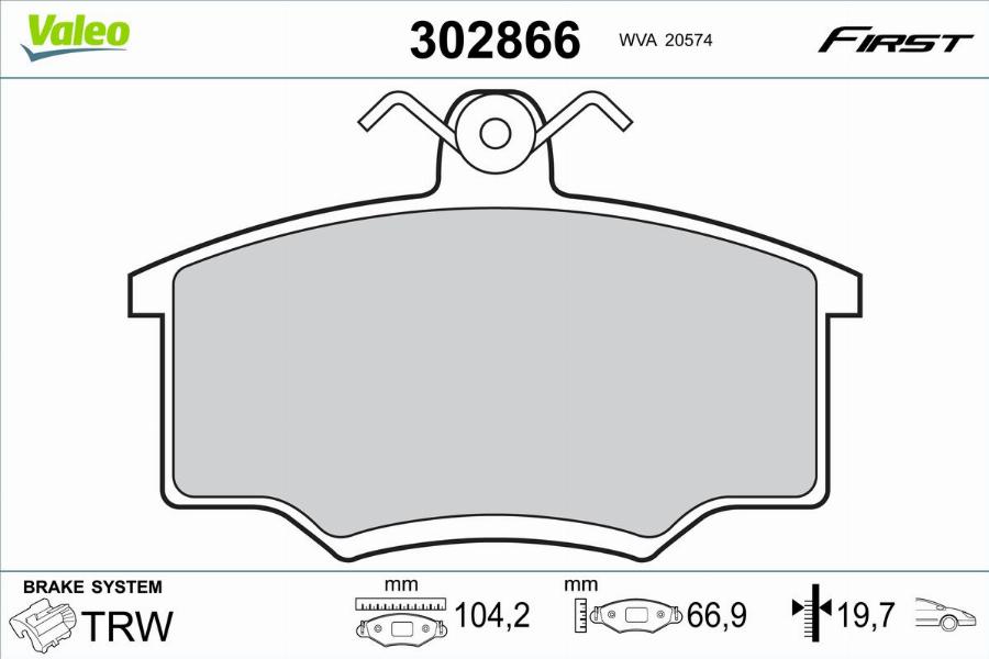 Valeo 302866 - Гальмівні колодки, дискові гальма autocars.com.ua