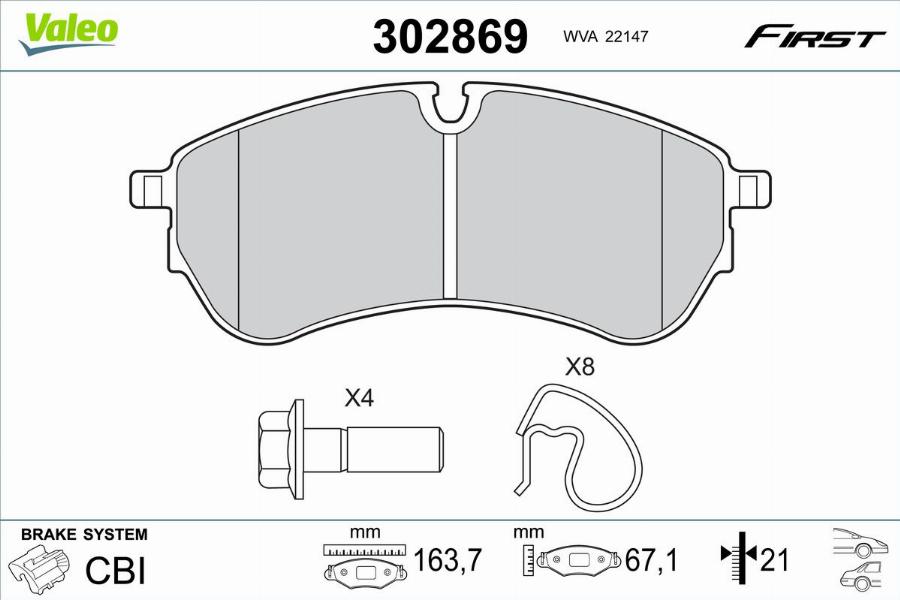 Valeo 302869 - Гальмівні колодки, дискові гальма autocars.com.ua