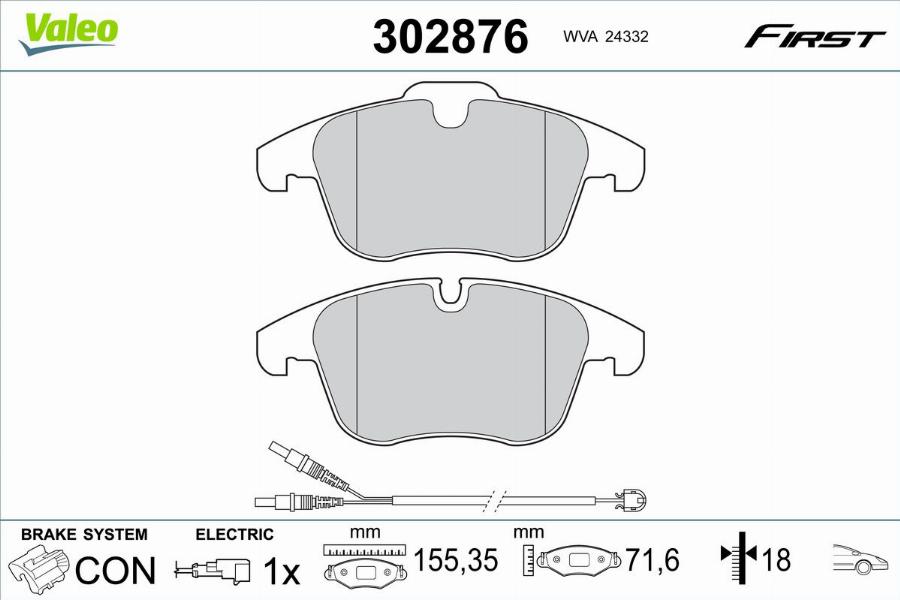 Valeo 302876 - Тормозные колодки, дисковые, комплект autodnr.net