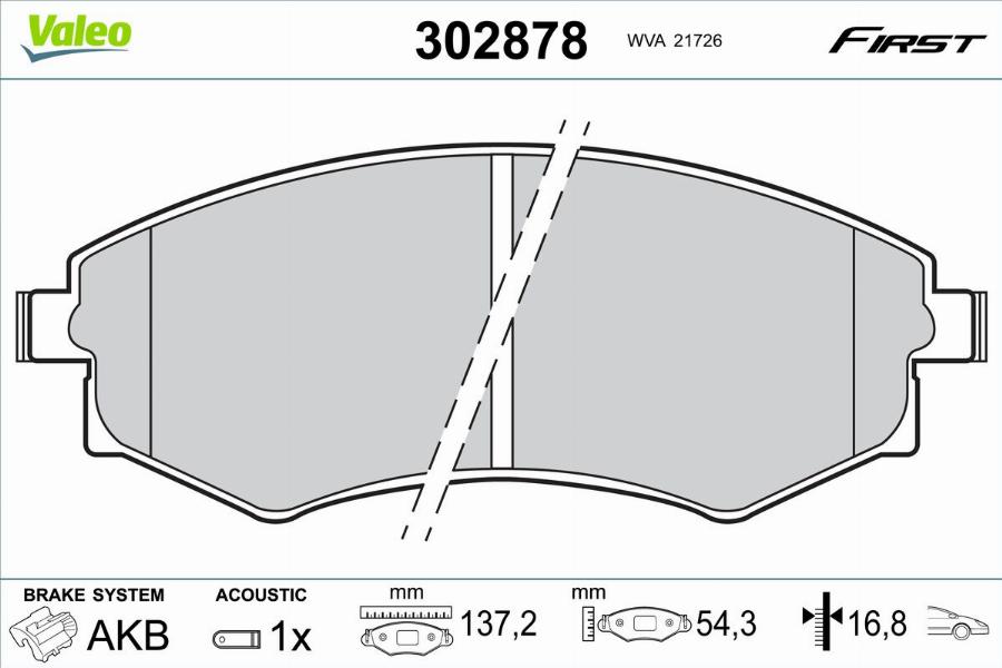 Valeo 302878 - Гальмівні колодки, дискові гальма autocars.com.ua