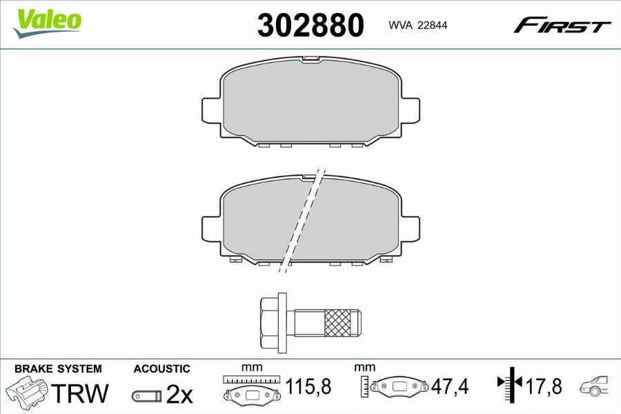 Valeo 302880 - Гальмівні колодки, дискові гальма autocars.com.ua