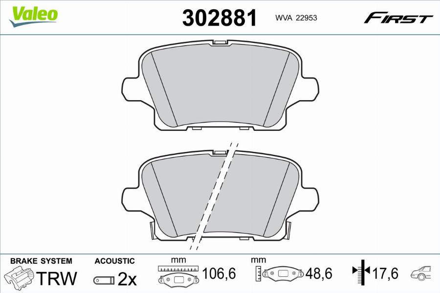 Valeo 302881 - Гальмівні колодки, дискові гальма autocars.com.ua