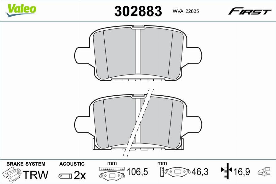 Valeo 302883 - Гальмівні колодки, дискові гальма autocars.com.ua