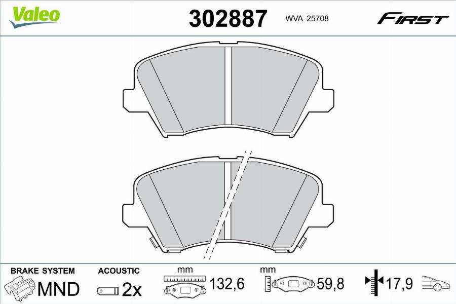 Valeo 302887 - Тормозные колодки, дисковые, комплект autodnr.net