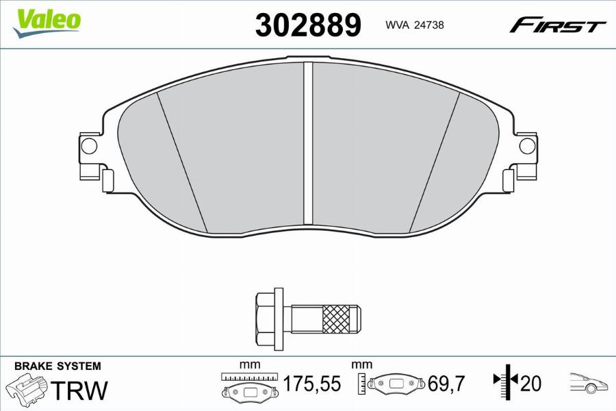 Valeo 302889 - Тормозные колодки, дисковые, комплект autodnr.net