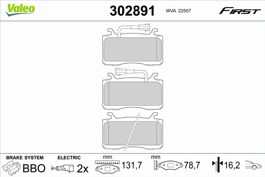 Valeo 302891 - Гальмівні колодки, дискові гальма autocars.com.ua