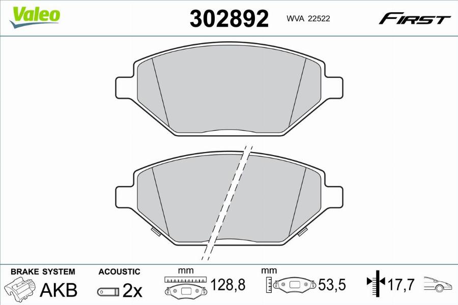 Valeo 302892 - Гальмівні колодки, дискові гальма autocars.com.ua