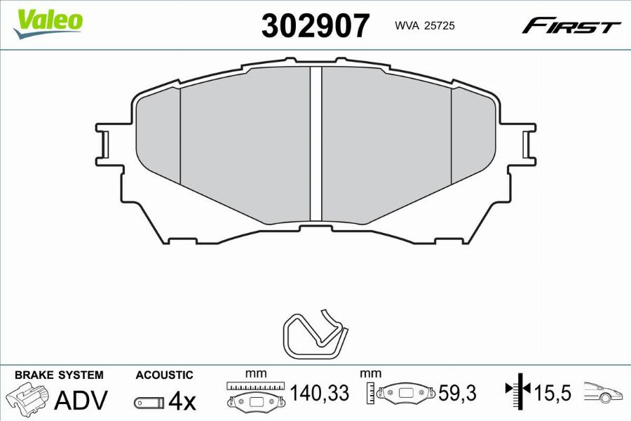 Valeo 302907 - Тормозные колодки, дисковые, комплект autodnr.net