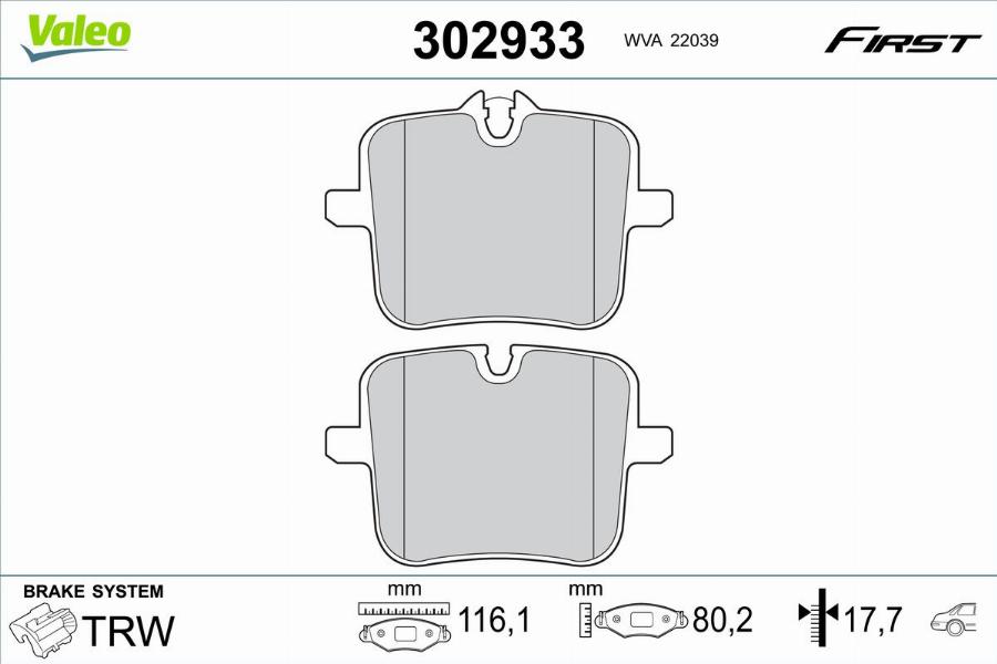 Valeo 302933 - Тормозные колодки, дисковые, комплект avtokuzovplus.com.ua