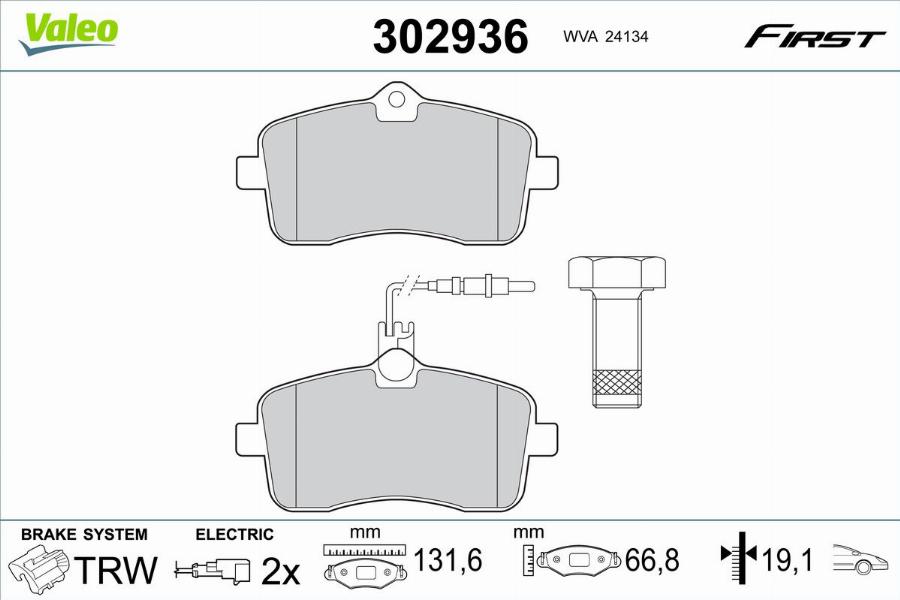 Valeo 302936 - Тормозные колодки, дисковые, комплект avtokuzovplus.com.ua