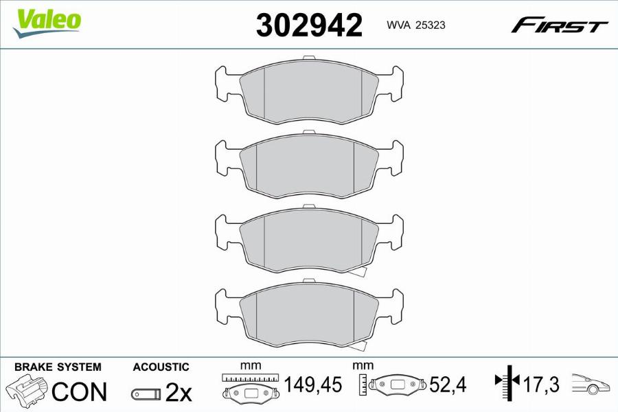 Valeo 302942 - Тормозные колодки, дисковые, комплект autodnr.net