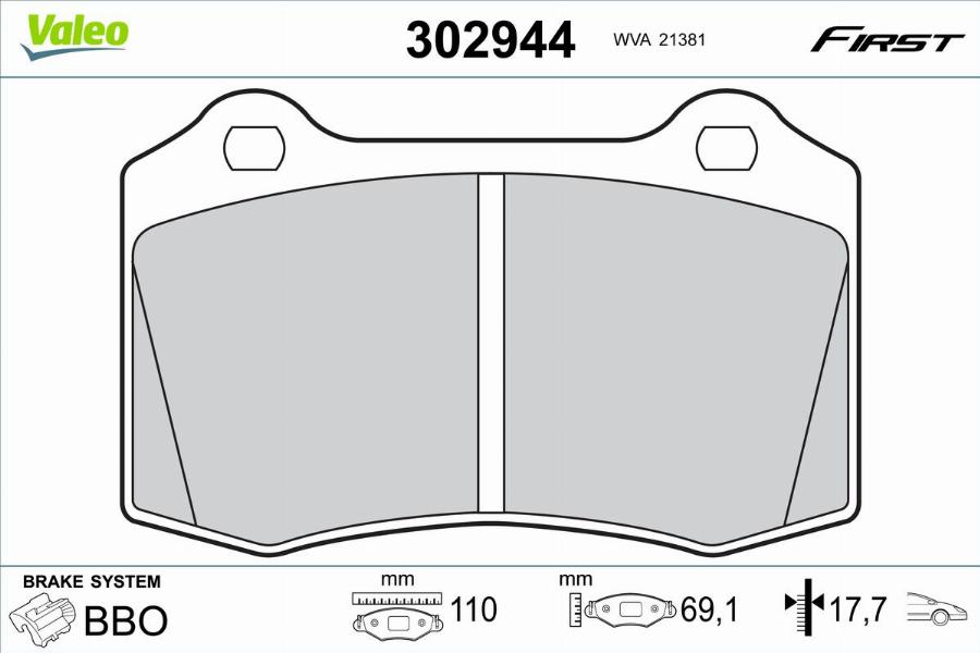 Valeo 302944 - Гальмівні колодки, дискові гальма autocars.com.ua