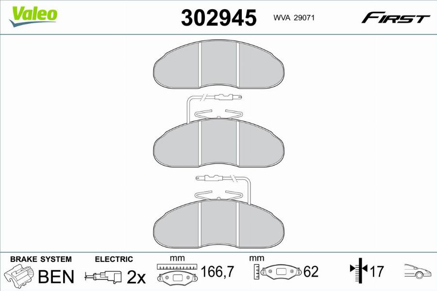 Valeo 302945 - Гальмівні колодки, дискові гальма autocars.com.ua