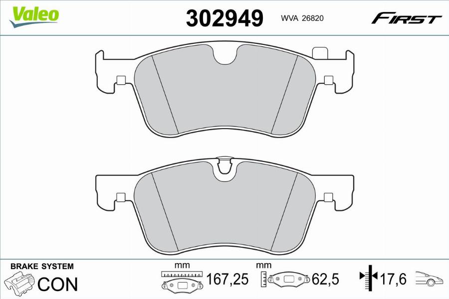 Valeo 302949 - Гальмівні колодки, дискові гальма autocars.com.ua