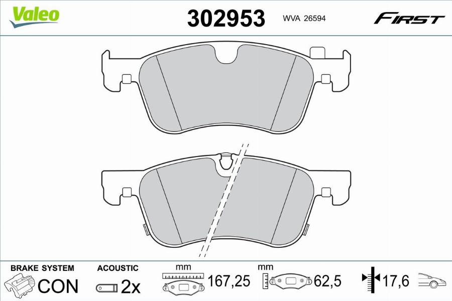 Valeo 302953 - Гальмівні колодки, дискові гальма autocars.com.ua