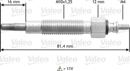 Valeo 345 186 - Свеча накаливания avtokuzovplus.com.ua