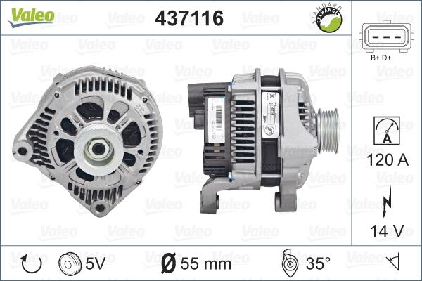 Valeo 437116 - Генератор autocars.com.ua