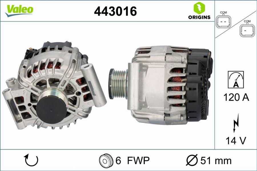 Valeo 443016 - Генератор autocars.com.ua