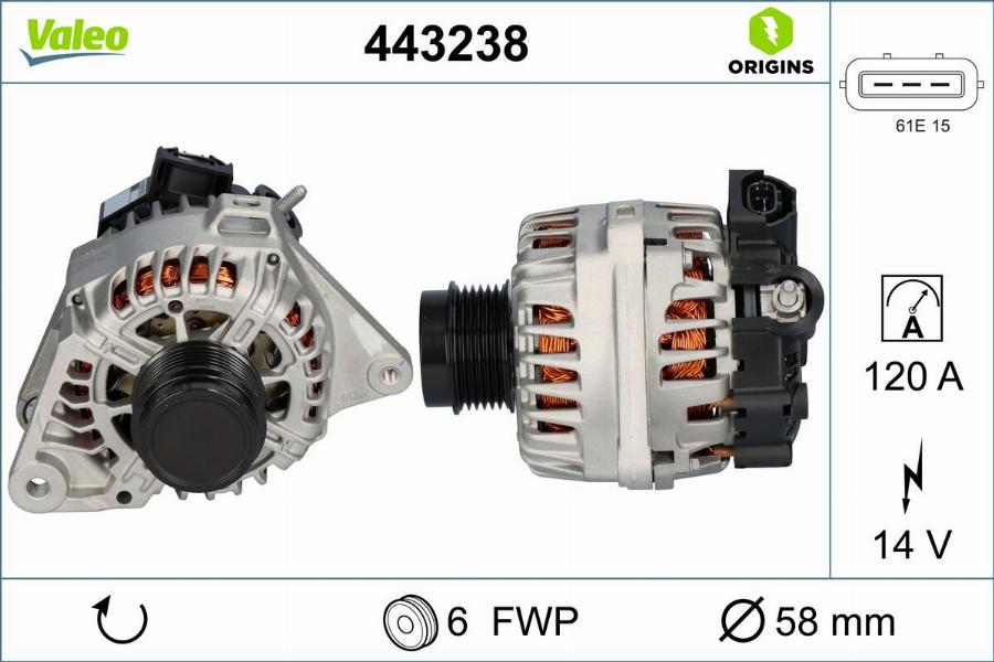 Valeo 443238 - Генератор autocars.com.ua